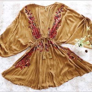 Embroidered Cinched Tie Waist Mini Dress